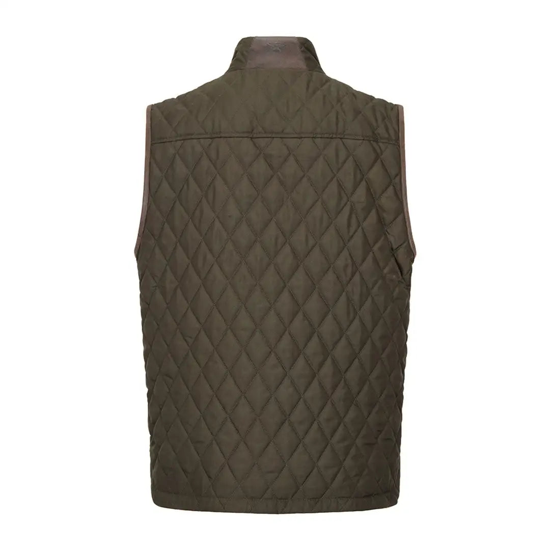Olive green Lindores Gents quilted gilet with brown collar from Hoggs of Fife