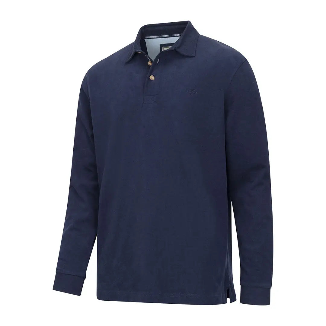 Navy long-sleeved polo shirt from Hoggs of Fife, perfect as a rugby shirt or country clothing