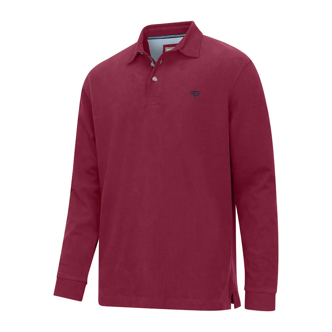 Maroon long-sleeved rugby shirt from Hoggs of Fife Moffat, perfect for country clothing lovers