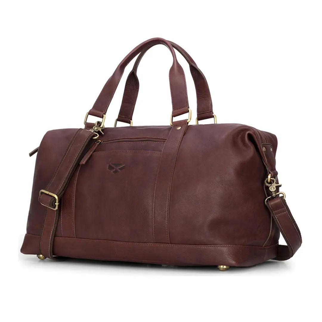 Brown leather Hoggs of Fife Monarch Carryon Holdall for country clothing and outdoors