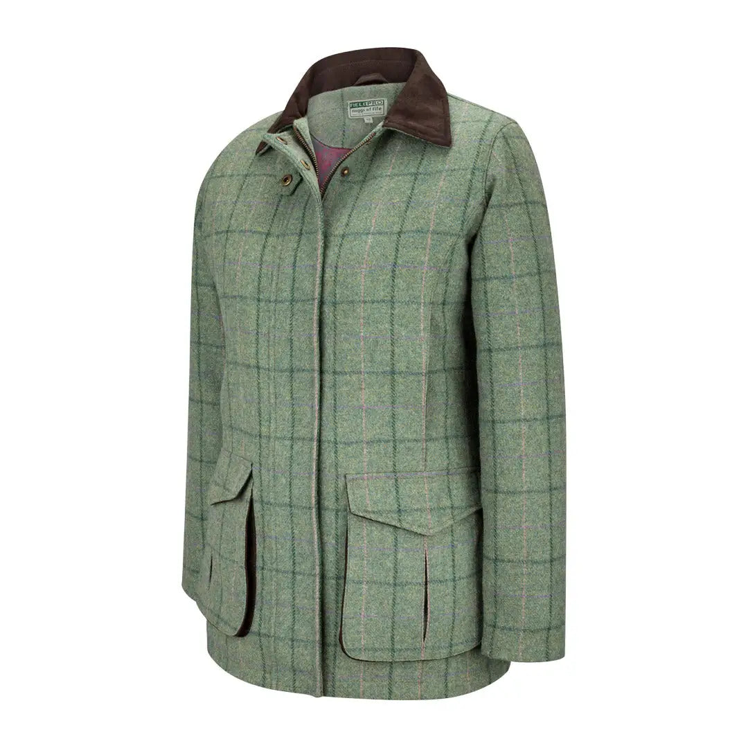 Green check woven Hoggs of Fife Roslin Ladies field coat with corduroy collar and pockets