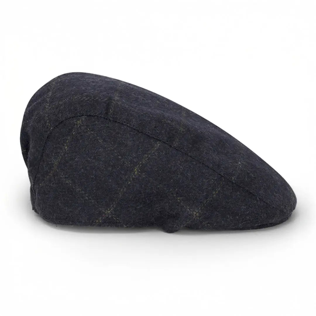 Dark blue windowpane waterproof tweed hat with subtle plaid pattern from Hoggs of Fife