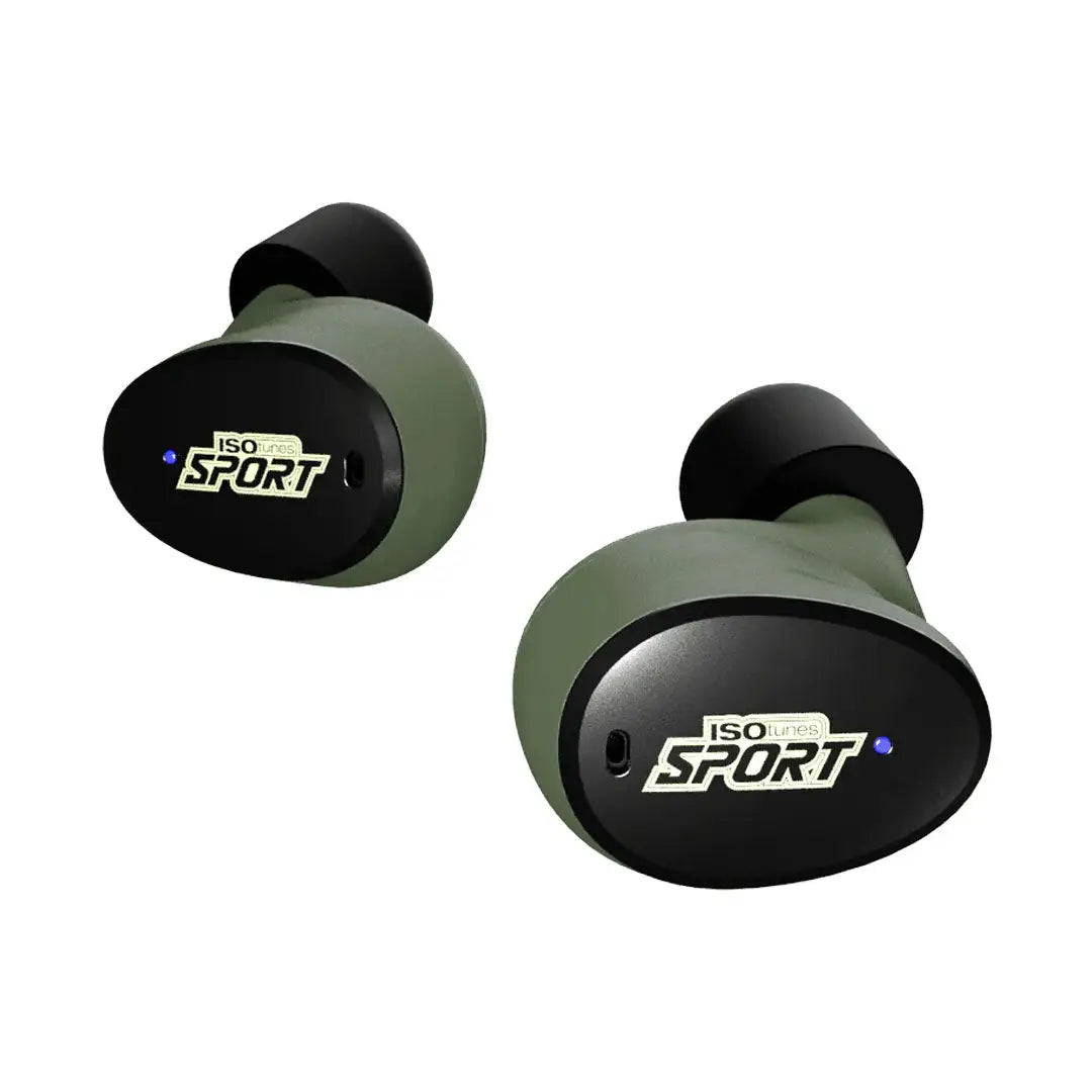 Green and black ISOTunes Sport Caliber Earbuds perfect for country clothing and hunting
