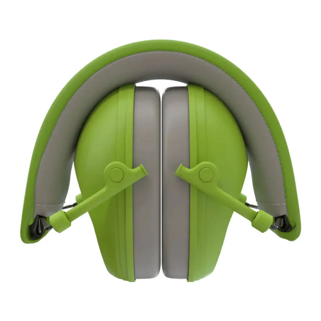 Lime green and gray ISOTunes Sport Junior ear defenders with adjustable straps