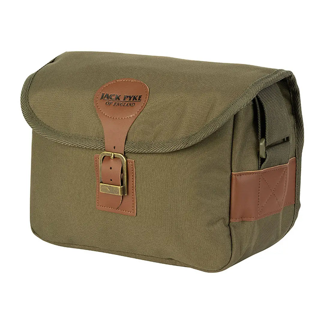 Olive green canvas Jack Pyke Cartridge Bag with stylish leather accents