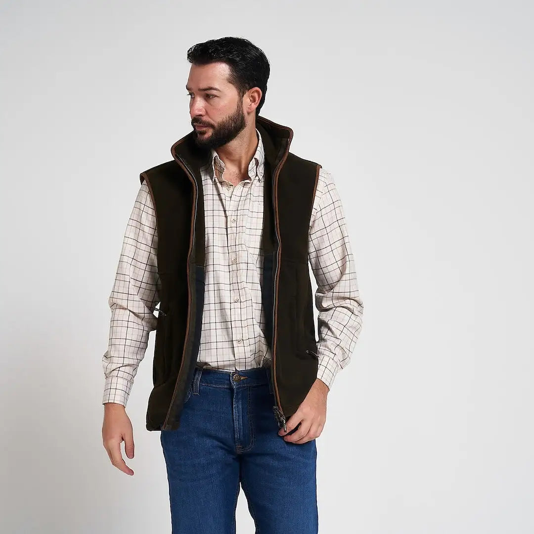 Dark brown Jack Pyke Countryman 300gsm micro fleece gilet with hood and zipper