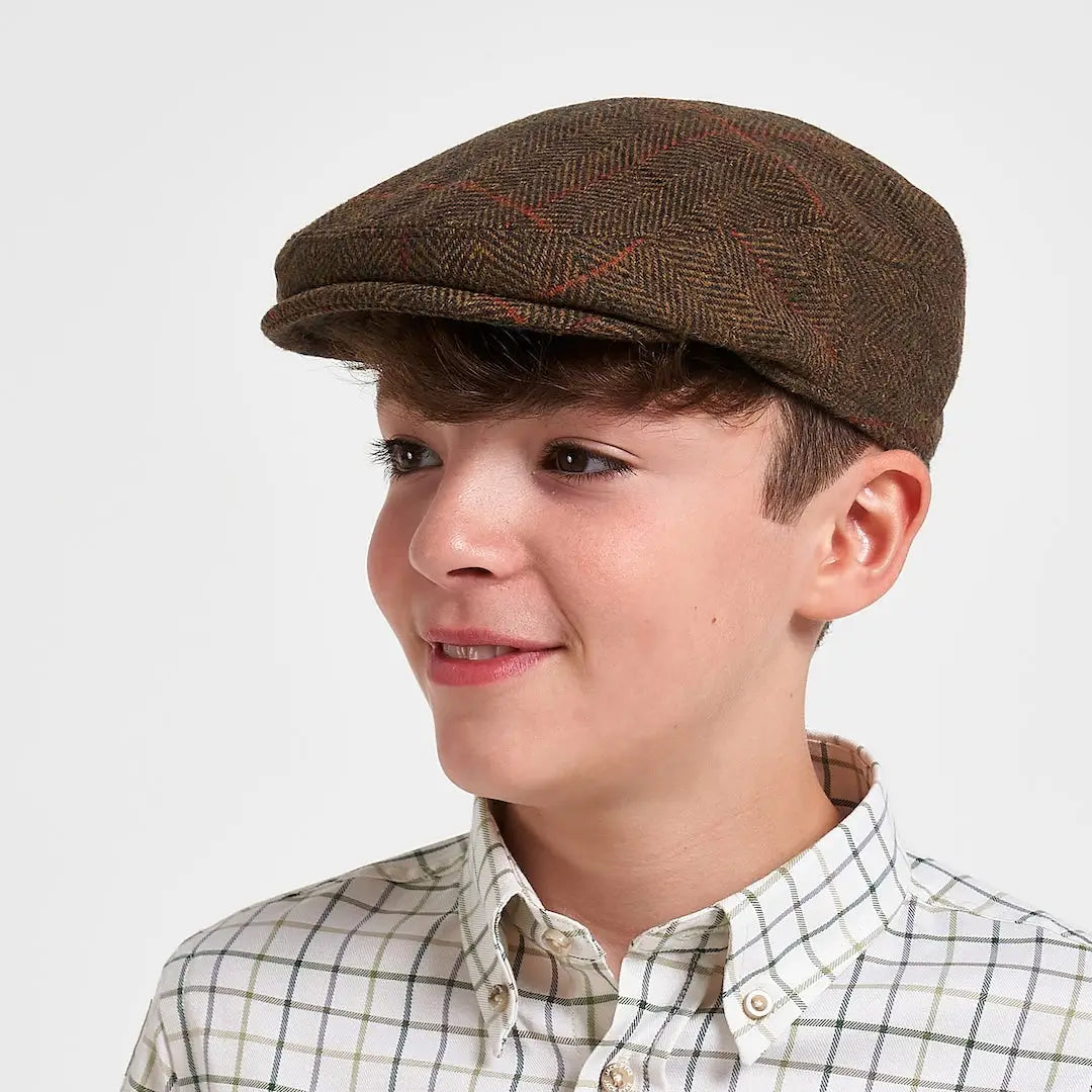 Jack Pyke junior brown herringbone tweed flat cap