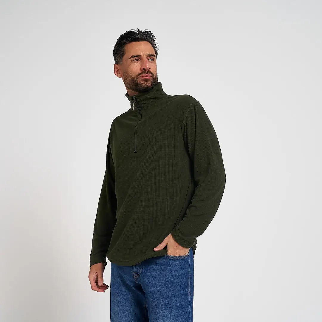 Jack Pyke lightweight olive green quarter-zip fleece pullover