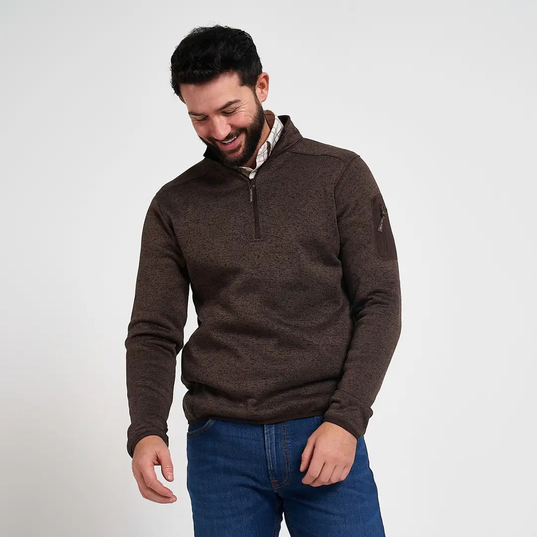 Jack Pyke melange quarter zip fleece in brown textured half-zip with subtle pattern