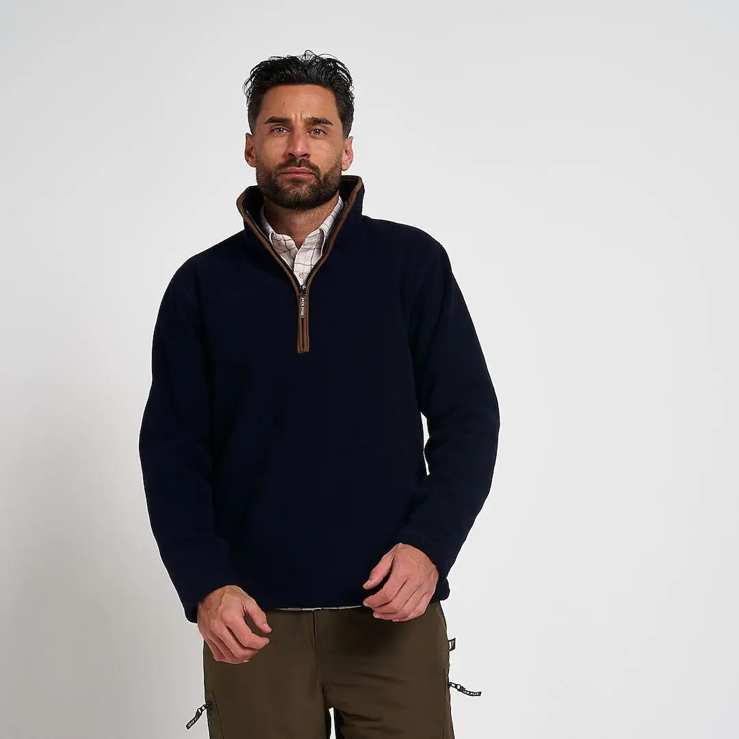 Jack Pyke Mens Countryman navy blue fleece quarter-zip pullover