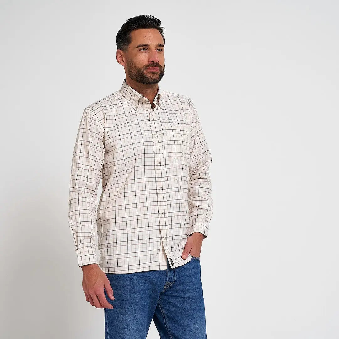 Jack Pyke Mens Countryman long sleeved shirt in beige black checkered pattern