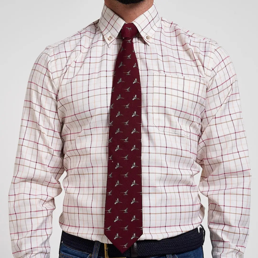 Jack Pyke pheasant patterned silk tie with white skier silhouettes