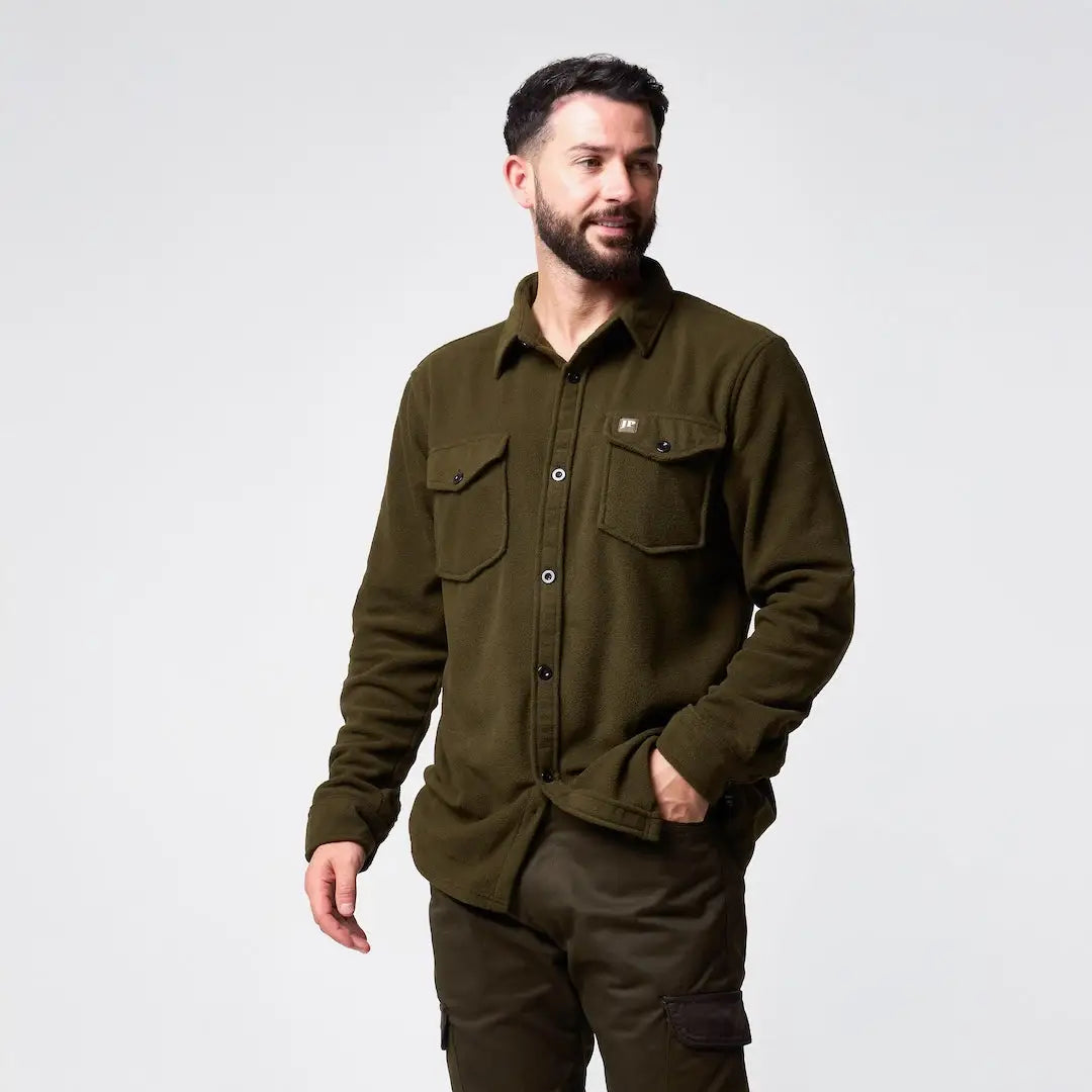 Jack Pyke Polar fleece shirt in olive green with chest pockets