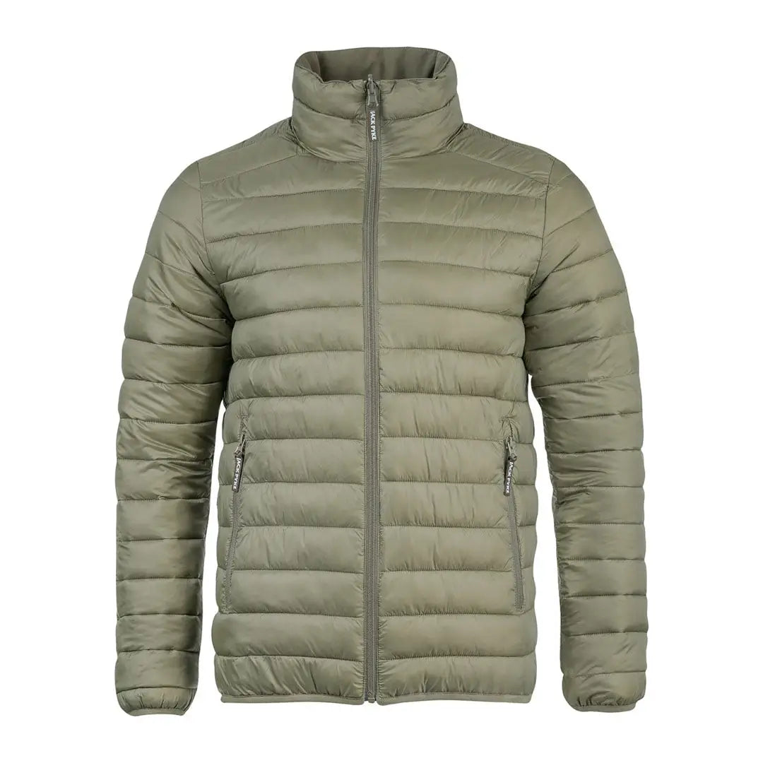 Olive green Jack Pyke reversible waterproof jacket with high collar and zipper