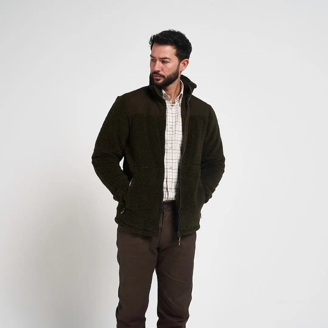 Jack Pyke Sherpa Fleece jacket in olive green with quilted front