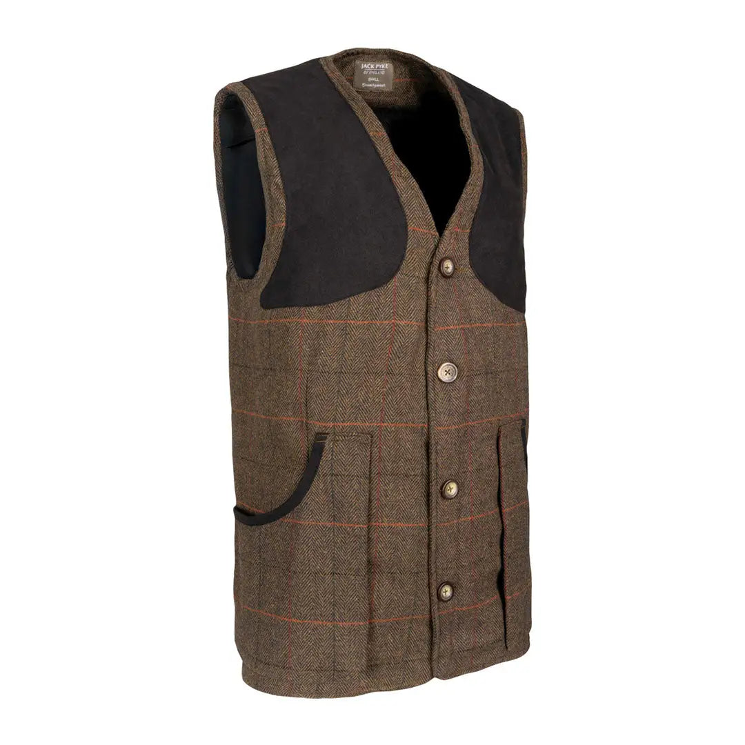 Jack Pyke brown plaid wool shooting vest with brass buttons