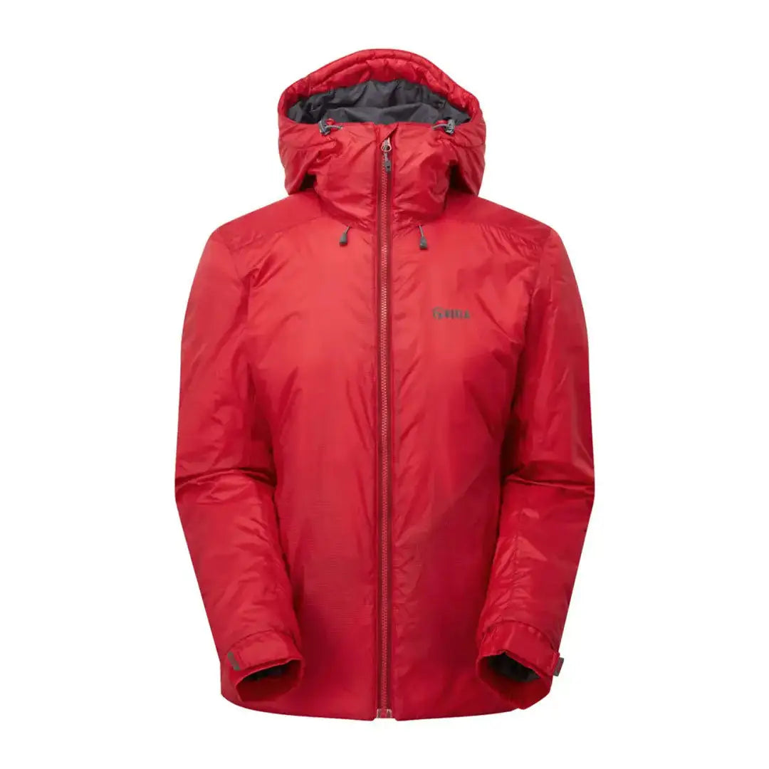Red insulated hooded outdoor jacket from Keela Womens Solo Primaloft collection