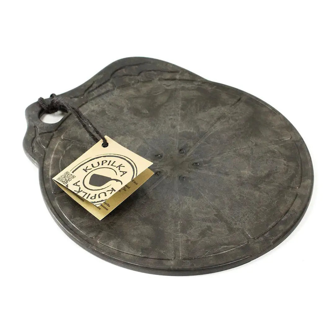 Round dark-colored Kupilka Kaarna medium sized serving tray with tag, perfect for your meals