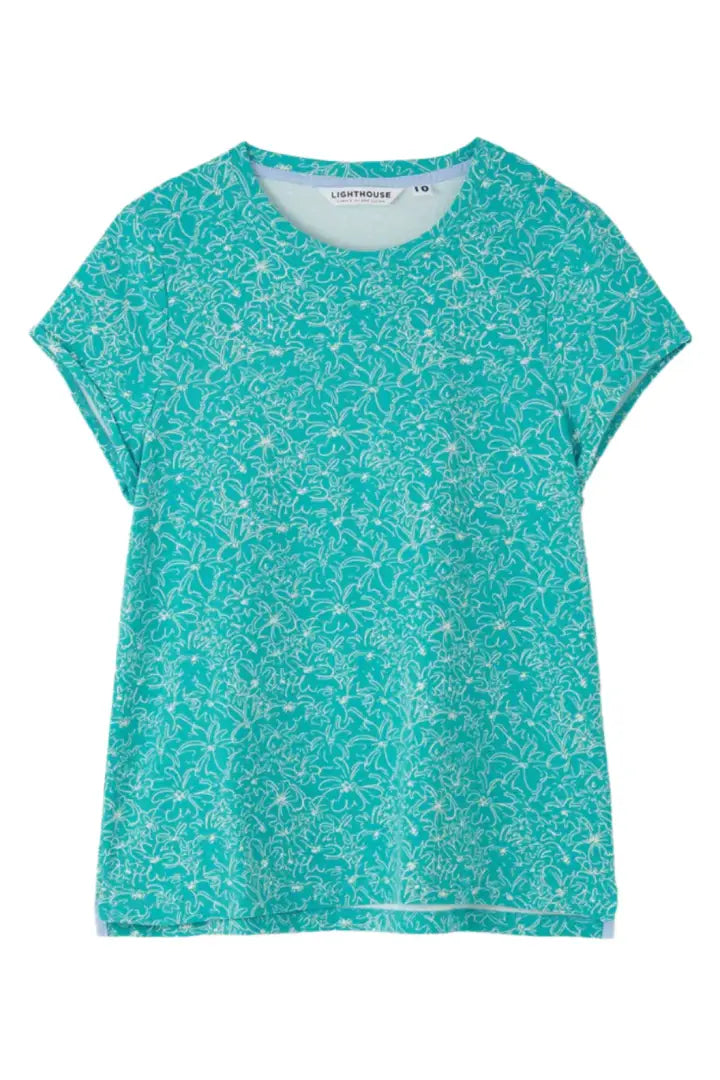 Lighthouse Ladies Causeway T-Shirt in vibrant teal with white floral pattern