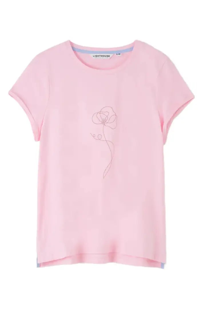 Pink Lighthouse Ladies Causeway T-Shirt with minimalist flower outline design