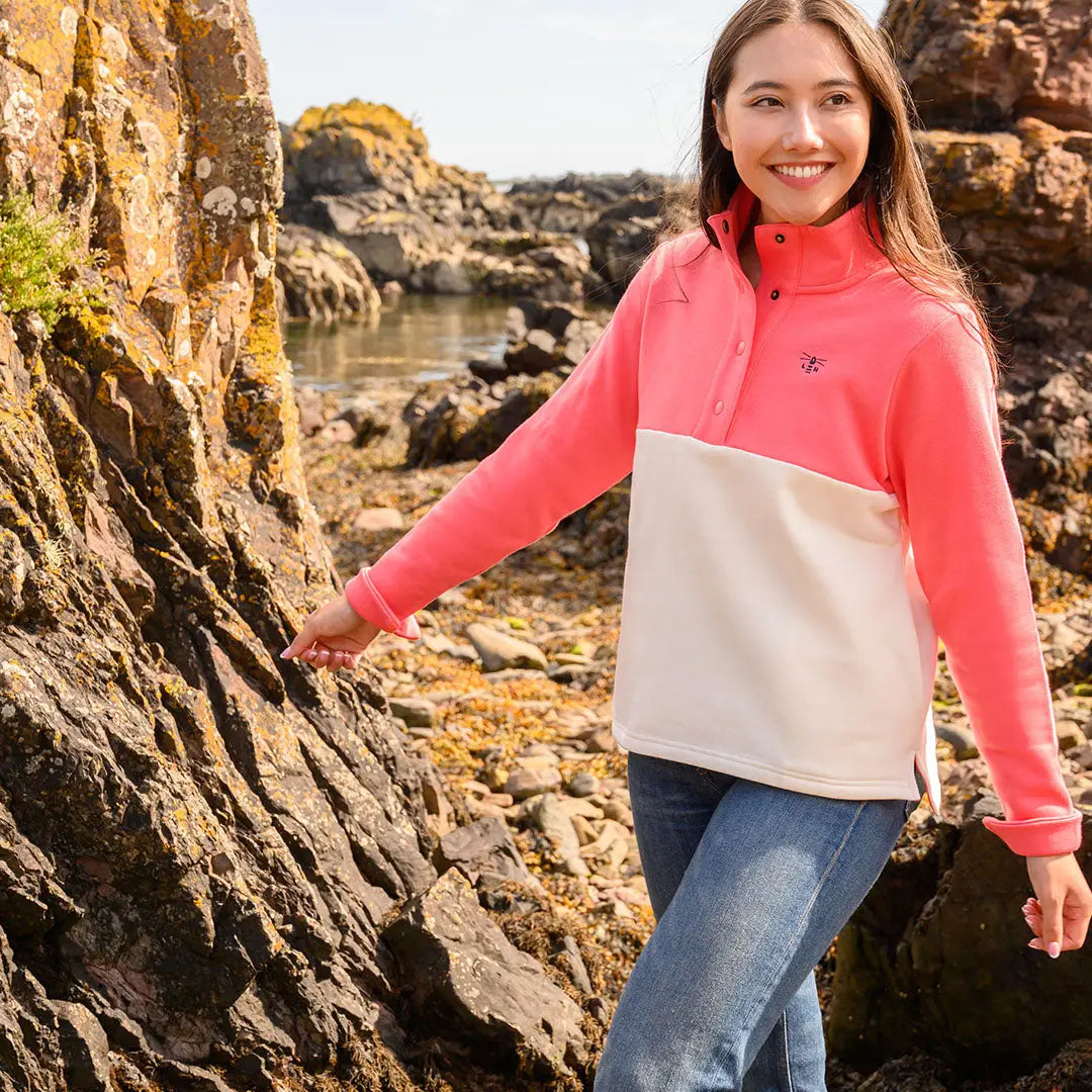 Lighthouse Ladies Haven II Jersey two-tone pink and cream button-up sweatshirt