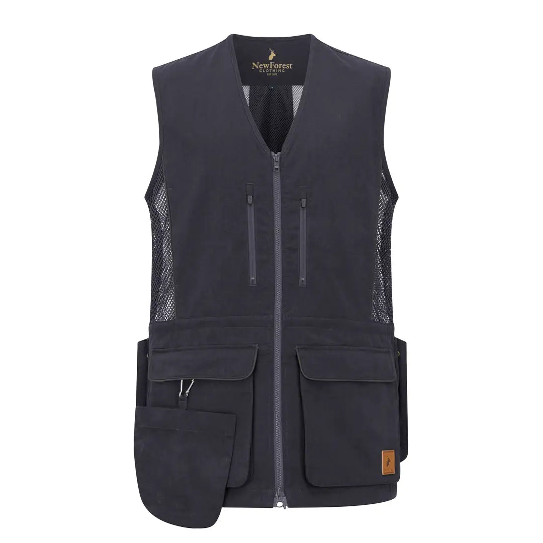 Black New Forest dog training vest with mesh panels and pockets