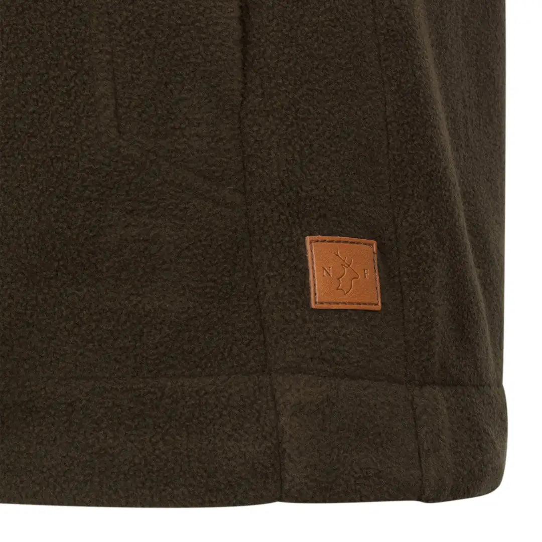 Brown fleece ladies gilet with leather patch, perfect country clothing for outdoors and hunting