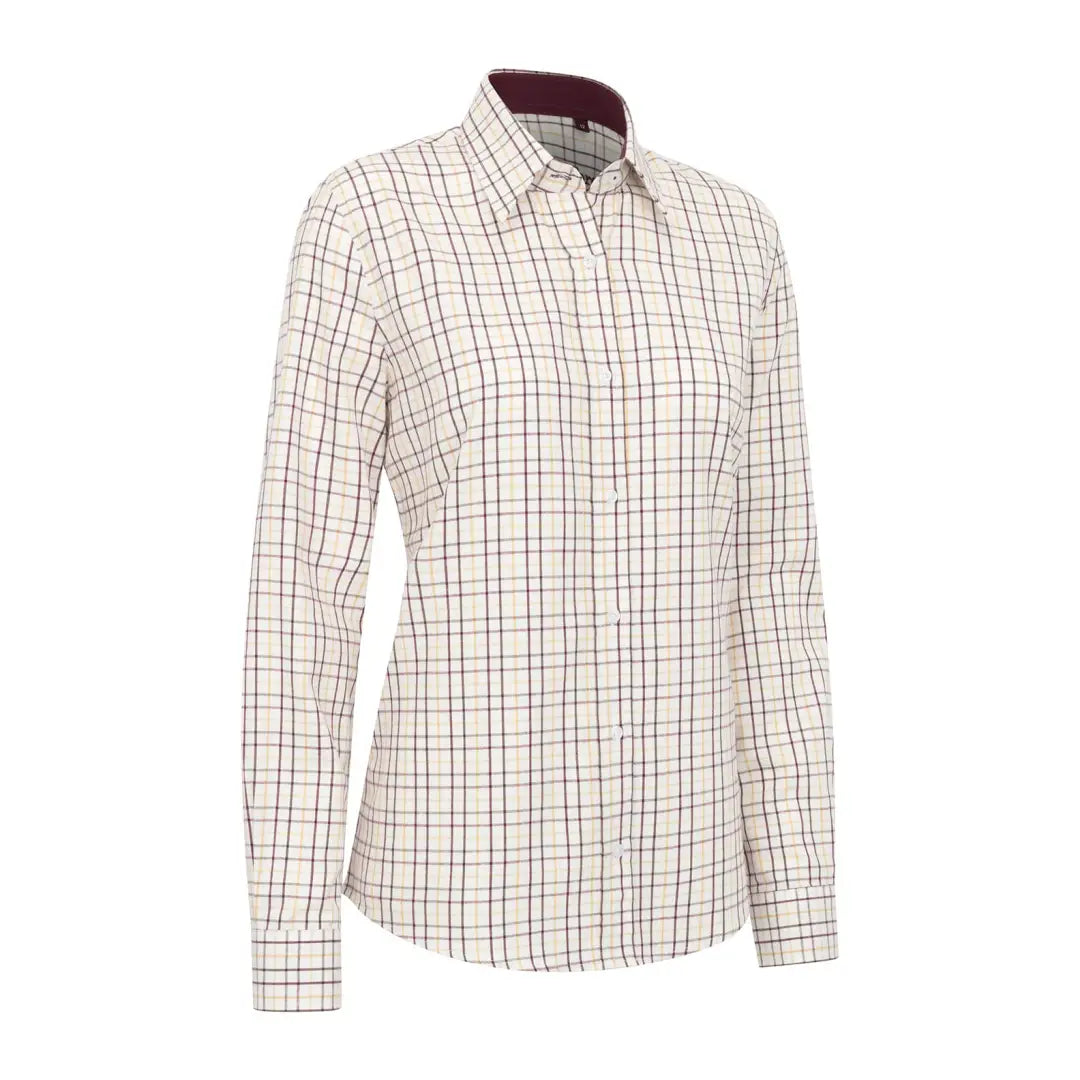 New Forest premium tattersall shirt in cream burgundy check