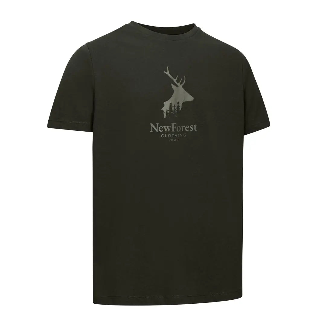 Dark green t-shirt featuring a deer graphic, perfect for outdoors and country clothing lovers