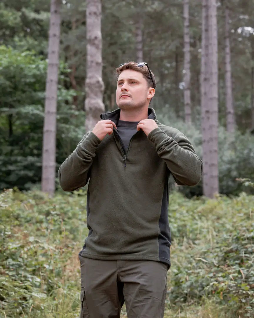 Olive green Quarter-Zip Pullover from New Forest Trail Fleece collection, perfect for trail fleece adventures