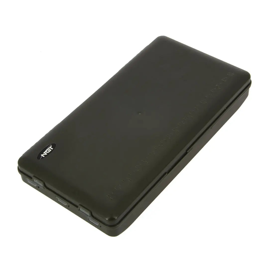 Black rectangular power bank in NGT XPR Terminal Tackle Box System for ultimate convenience