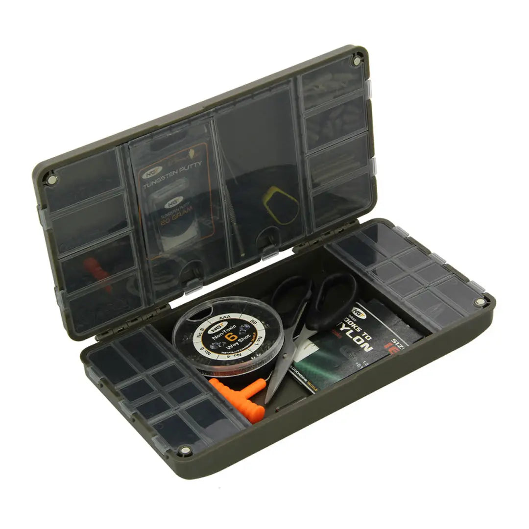 NGT XPR Terminal Tackle Box System featuring compartments for essential fishing gear