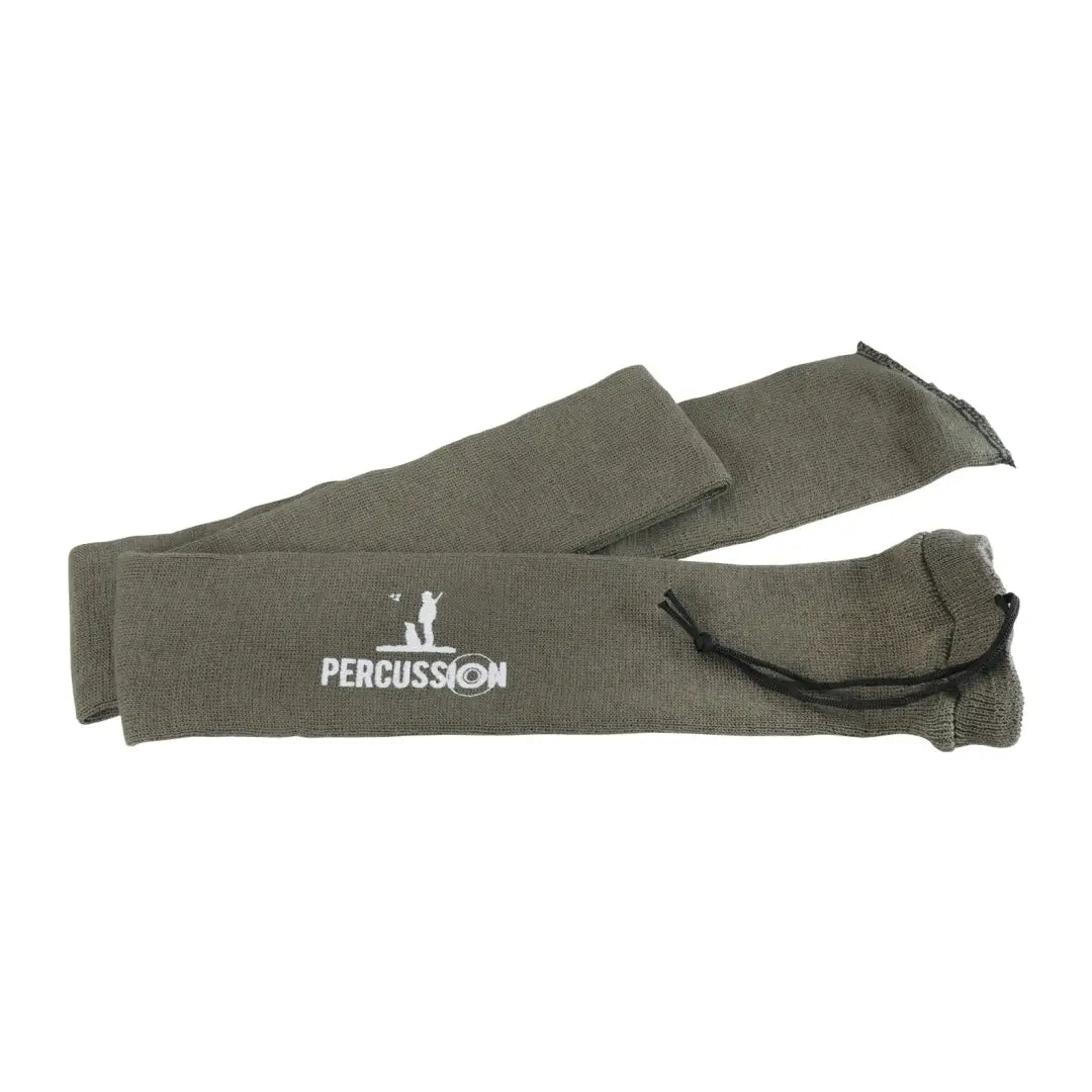Olive green Percussion Gun Sock with logo, perfect for protecting your percussion gun