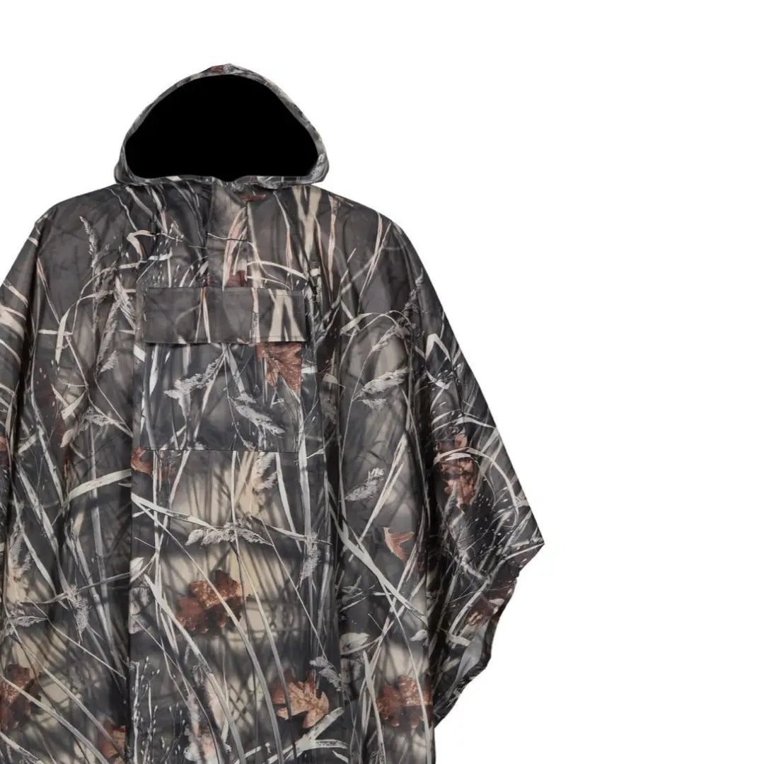 Camo-patterned waterproof poncho with hood and pocket for Percussion Waterproof Poncho gear