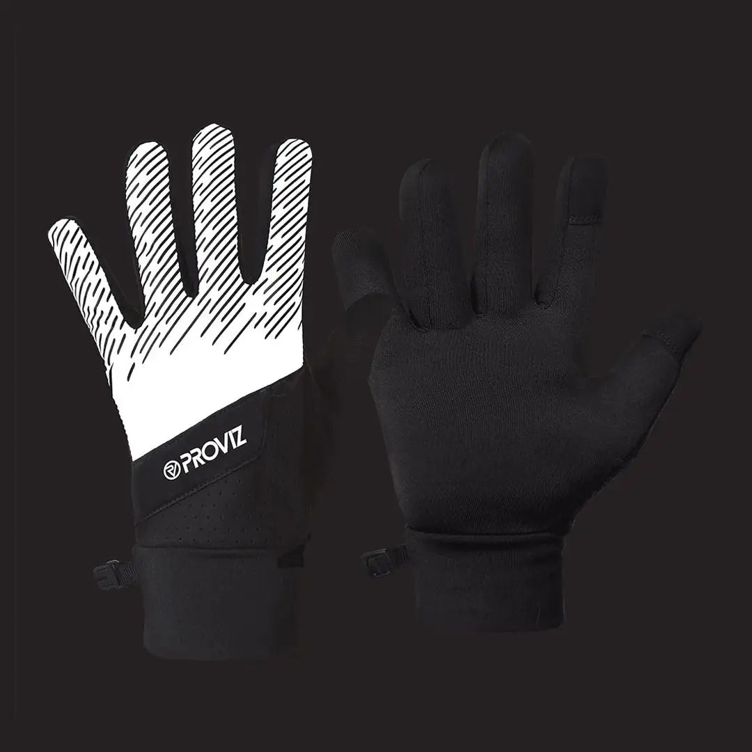 Proviz Reflect360 lightweight running gloves with reflective black and white diagonal stripes
