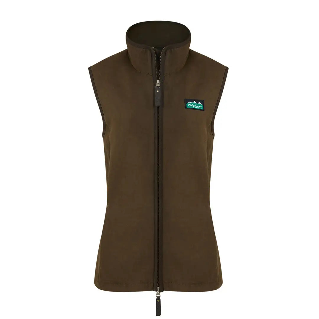 Brown zippered vest from Ridgeline’s Monarch Gilet for stylish women’s outdoor wear