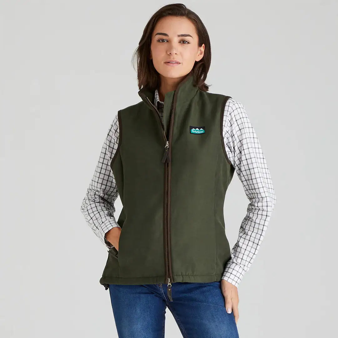 Olive green Ridgeline Womens Monarch Gilet zip-up vest for outdoor adventures