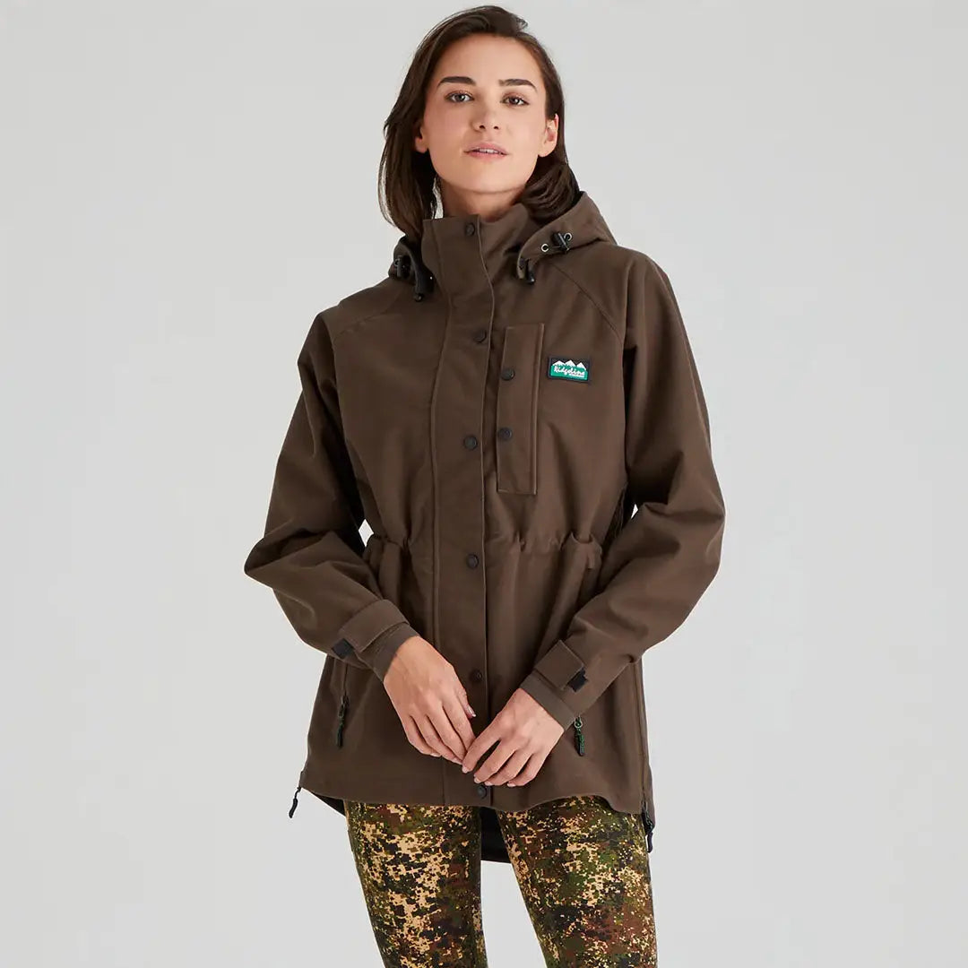 Brown hooded Ridgeline Womens Monsoon Classic Jacket for all-weather style
