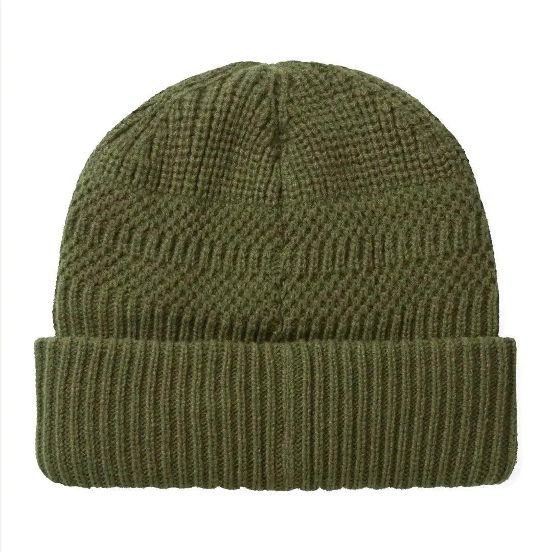 Olive green Sealskinz Gressenhall roll cuff beanie with textured crown and ribbed cuff