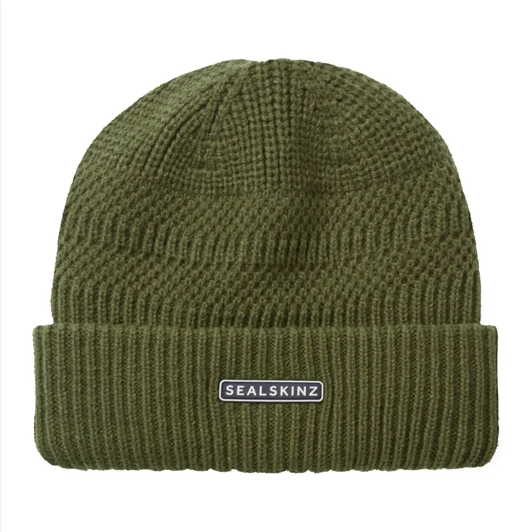 Olive green knit roll cuff beanie from Sealskinz Gressenhall collection