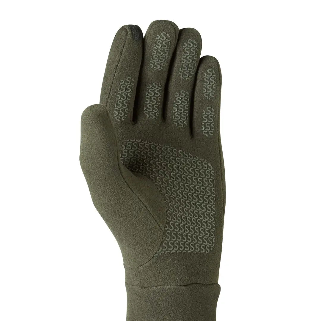 Olive green Sealskinz Lenwade micro fleece glove with textured grip for hunting and country clothing