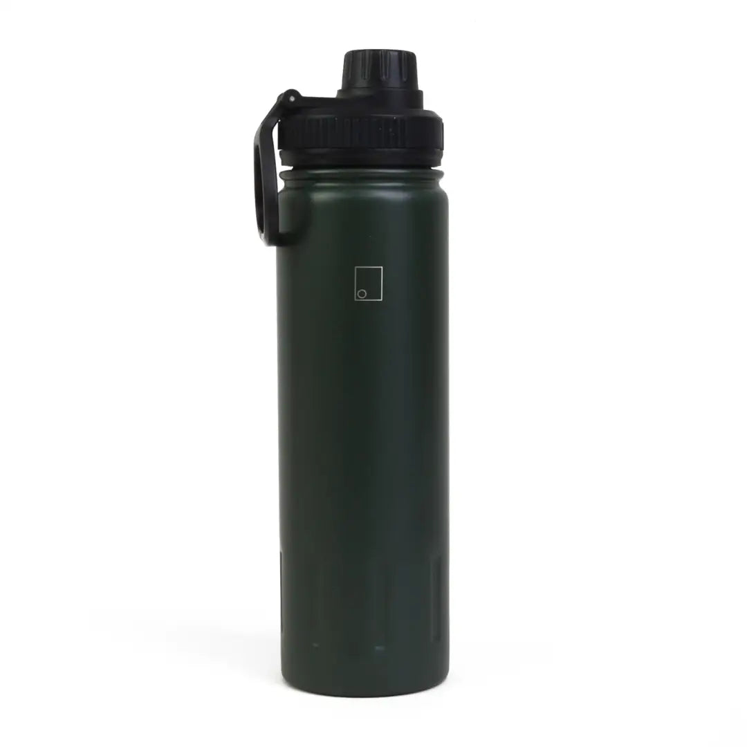 Dark green Sophos 650ml Insulated Stainless Steel Bottle with black lid for hot cold drinks