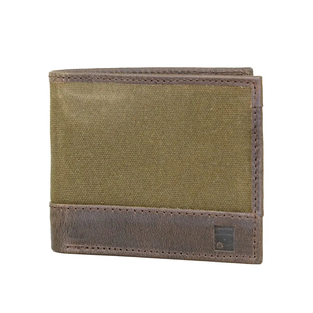 Sophos Canvas Wallet in olive green and brown canvas with leather accents