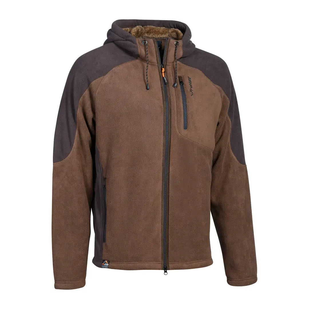 Brown and black hooded Verney Carron Buffalo Fleece Jacket perfect for outdoor adventures