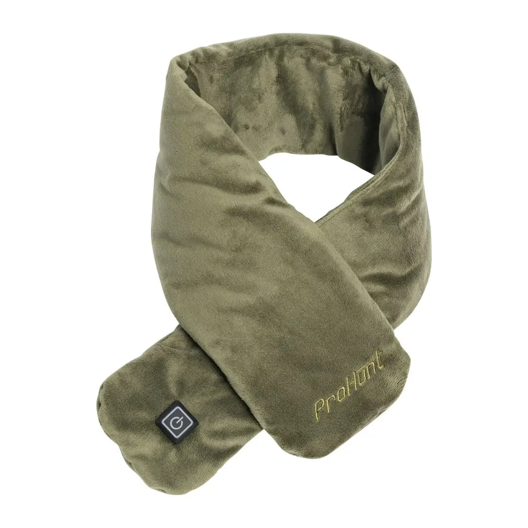 Olive green velvet Verney Carron Heated Scarf with logo patch for stylish warmth