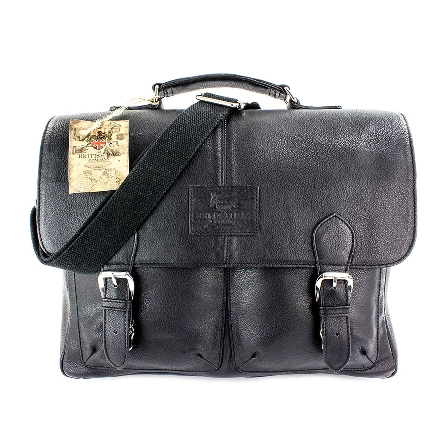 British Bag Co. Black Pebble Grain Leather Briefcase