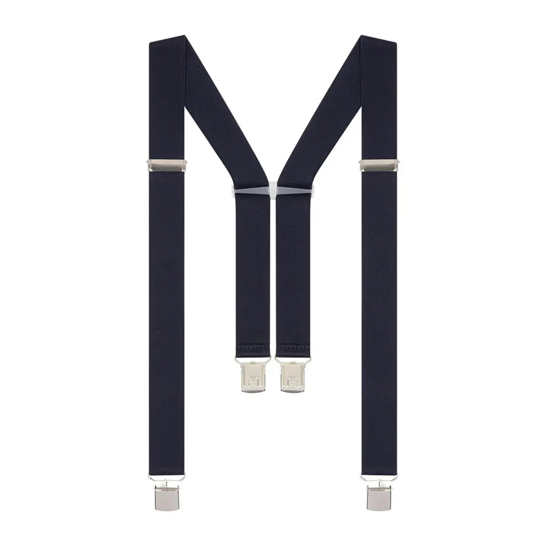 Navy blue heavy duty braces with silver-toned clips from Hoggs of Fife
