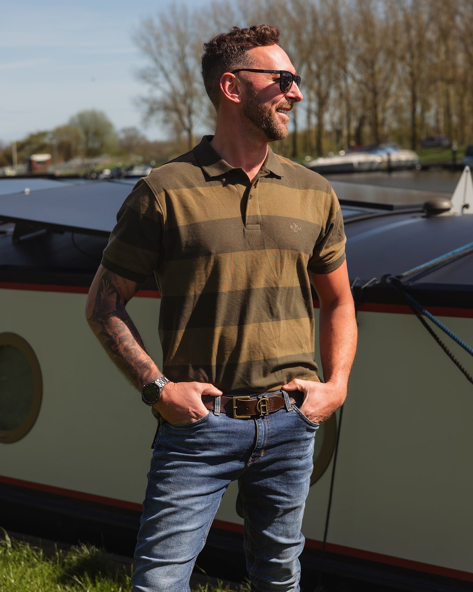 New Forest Striped Pique Polo Shirt