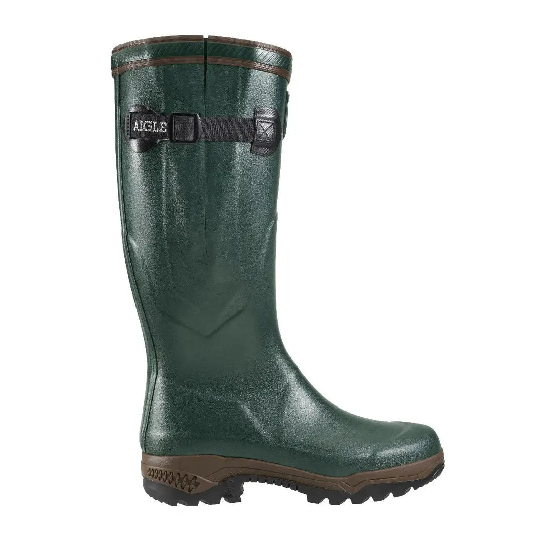 Green Aigle Parcours 2 Vario Wellington Boots featuring an adjustable strap and natural rubber