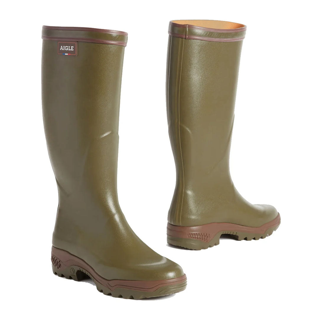 Olive green Aigle Parcours Wellington Boots, perfect for stylish country clothing adventures
